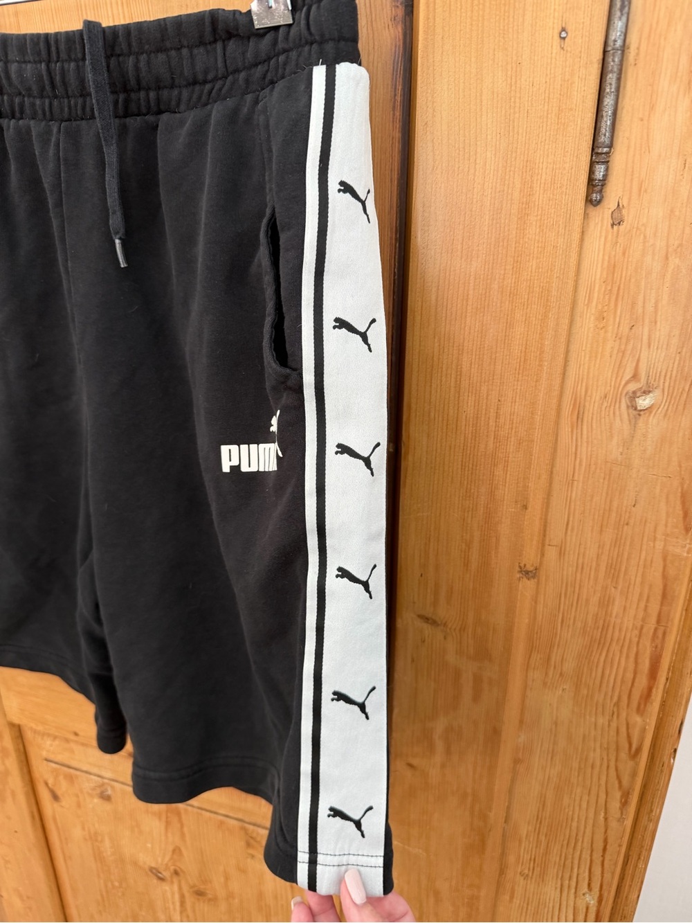 Puma Black Athletic Shorts with White Side Stripe Sz Medium - Picture 3 of 8